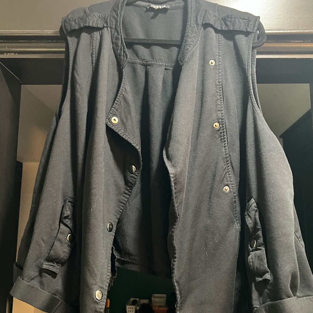 Torrid Black Sleeveless Jacket with Button Accents